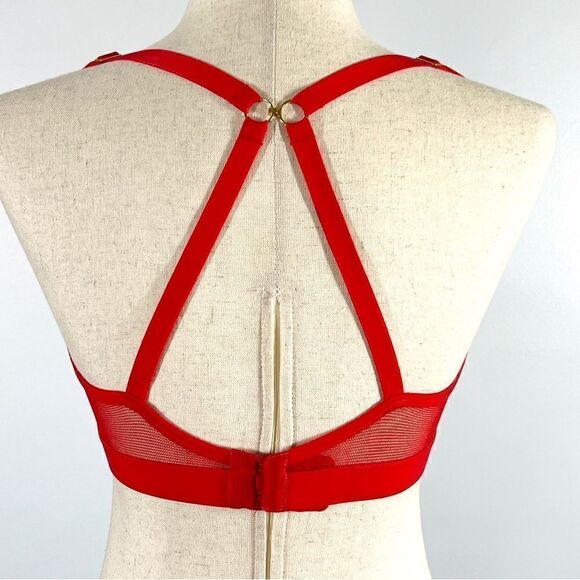 Lively Scalloped Lace No-Wire Push-Up Convertible Bra Tomato Red 34DDD - Picture 6 of 7